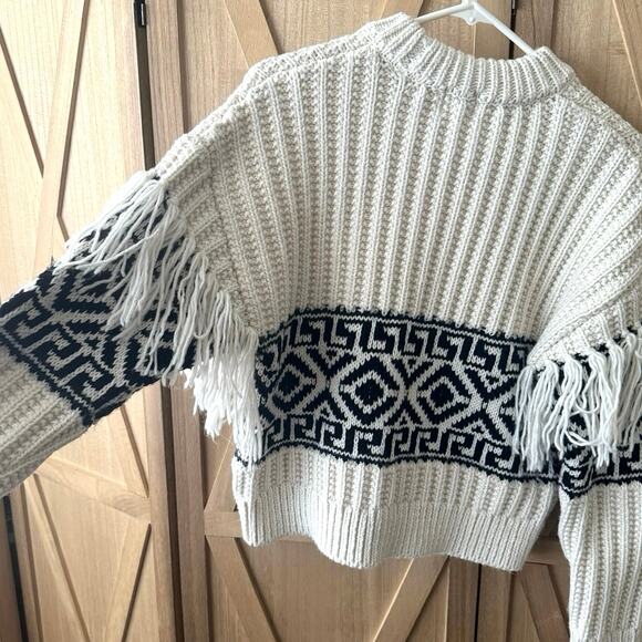 H&M Drop Shoulder Fringe Thick Ribbed Knit Wool Blend Sweater Size Small - Picture 5 of 9